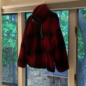 Abercrombie & Fitch Plaid Cinched Cocoon Sherpa Half-Zip